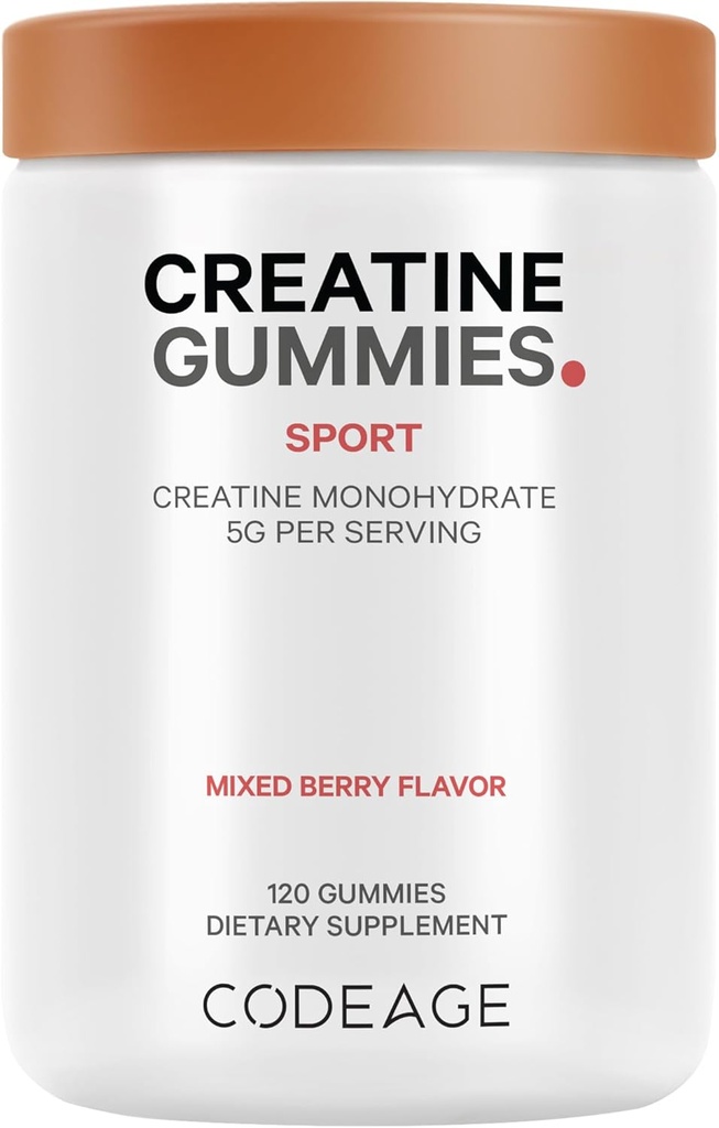Codeage Creatine Monohydrate Gummie Supplement - 5000mg Creatine - AstraGin Panax & Astralagus - Sport Gummy - Mixed Berry Flavor - Kettlebell Shape Vitamins - Vegan - Non-GMO - 120 Gummis
