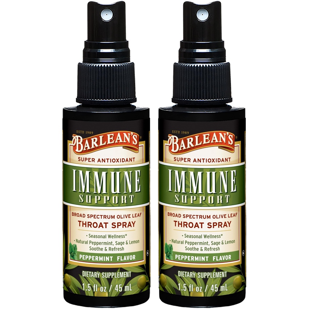 Barlean's 2 Pack Olive Leaf Complex Throat Spray mit Pfefferminz, Zitronen und Salbei für Itchy Throat Relief, Immununterstützungsergänzung, Liquid Blended Extract, 1.5 oz