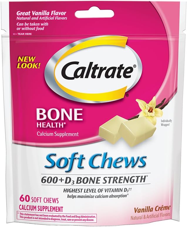 Caltrate 600+D3, Kalzium und Vitamin D3 Supplement Weichkäse, 600mg (Vanilla Crème Flavor, 60 Count)