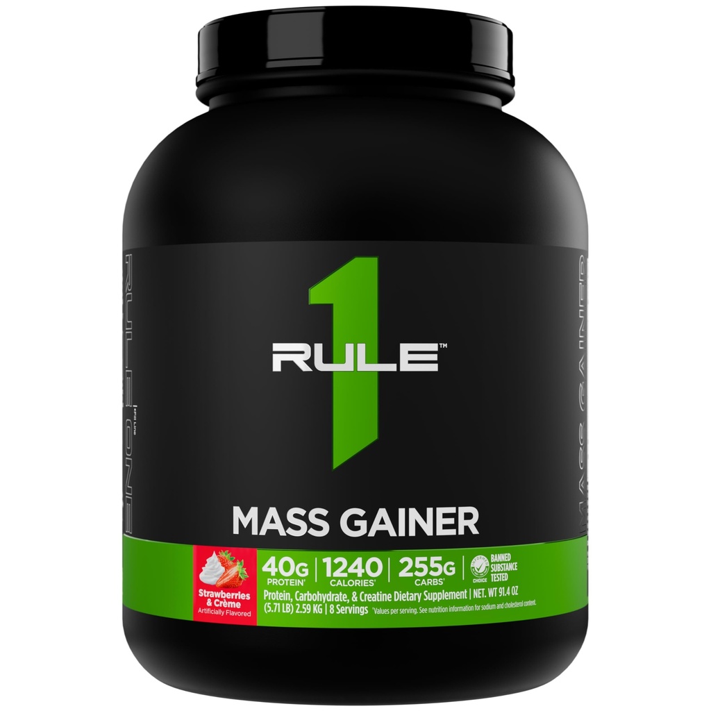 Regel 1 Maß Gainer - High-Calorie Weight Gain Formel mit 1.220+ Kalorien, 250g+ Complex Carb Blend, 40g All-Whey Protein Per Serving (8 Servierungen, Erdbeeren & Crème)