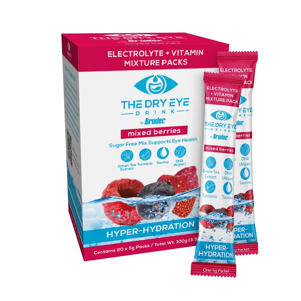 l Ultimate Hydration for Dry Eyes l Sugar-Free Electrolyte Powder Packets l Blended with Vitamins, Green Tea, Turmeric, Taurine und DHA l 5g x 20 Packets (Mixed Berry)