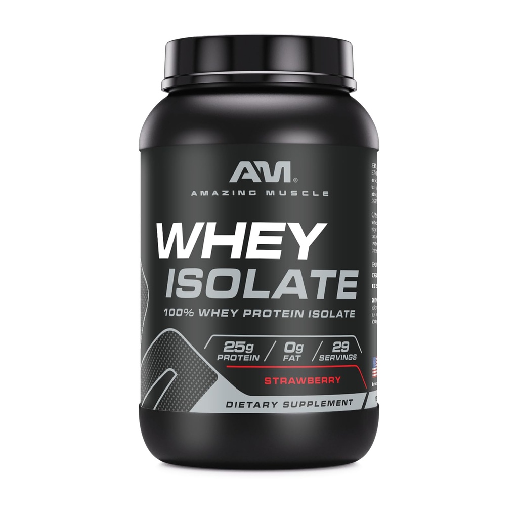 Amazing Muscle Whey Protéine Isolate Poudre de 25 Grams Protéines par portion de 100% Whey Isolate de Zéro Graisse Fabriquée aux États-Unis (2 Lb, Fraise)