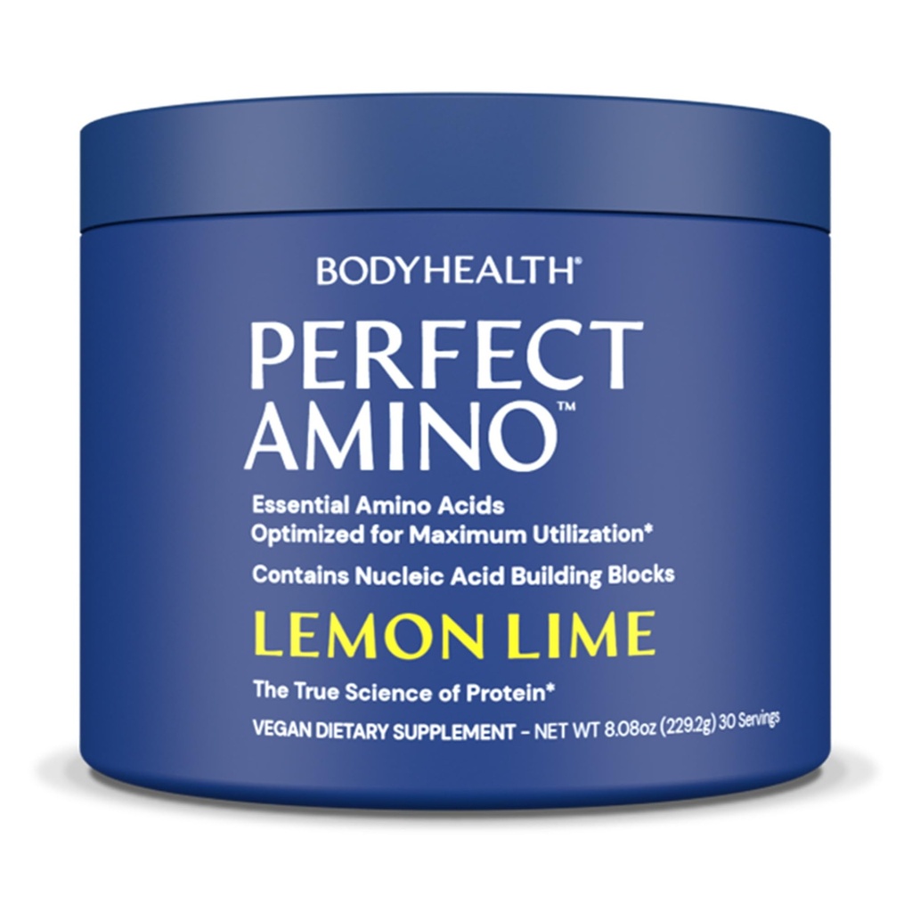 BodyHealth PerfectAmino Powder - BCAA und EAA Pulver für Vor- und Nacharbeit - Aminosäure Energy Drink für Männer und Frauen, um Lean Muskel und Erholung zu unterstützen - Lemon Lime - 30 Servietten
