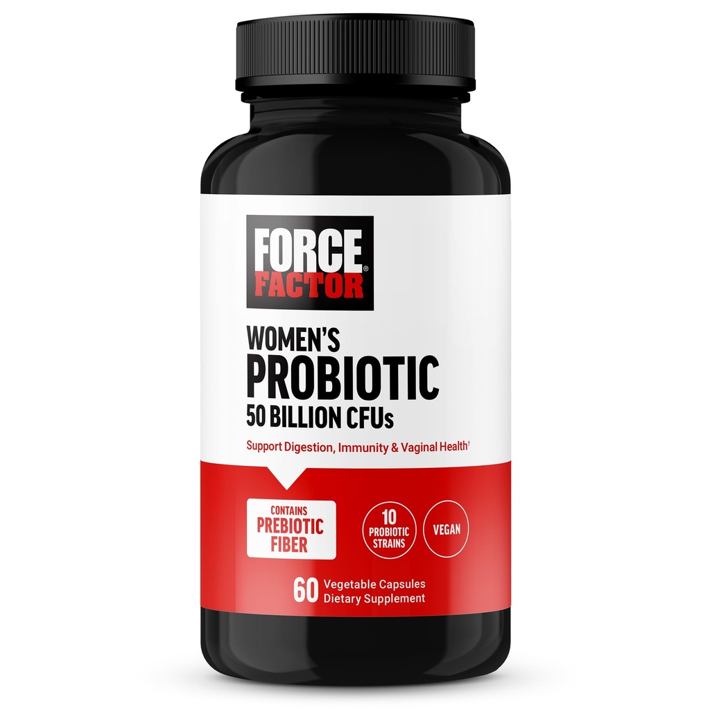 FORCE FACTOR Probiotic for Women 50 Billion CFU, Women’s Probiotic for Digestive Health, Immunity and Vaginal Health, 10 Strains with Lactobacillus Acidophilus, Vegan, 60 Capsules
