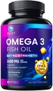 Omega 3 Fish Oil 2400 mg Supplement, Sustainable Sourced, Dreifache Stärke Omega-3 Supplement Softgels, Gehirngesundheitsunterstützung, EPA & DHA Fish Oil Fatty Acids Supplements, Gluten & GMO Free, 60 Softgels