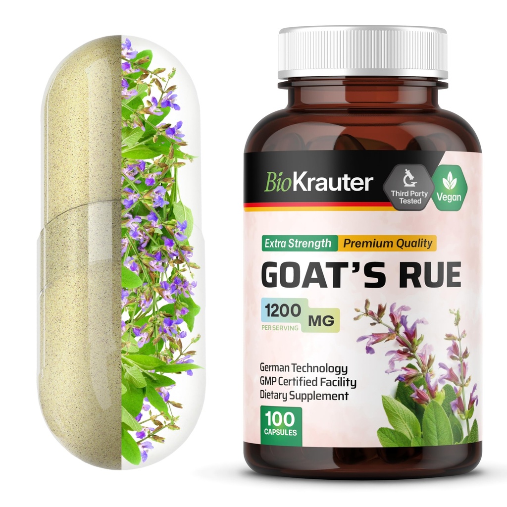 BIO KRAUTER Goats Rue Capsules de soutien à l'allaitement 1200 mg - 100 Compte - Goats Rue Capsules - Suppléments naturels d'allaitement