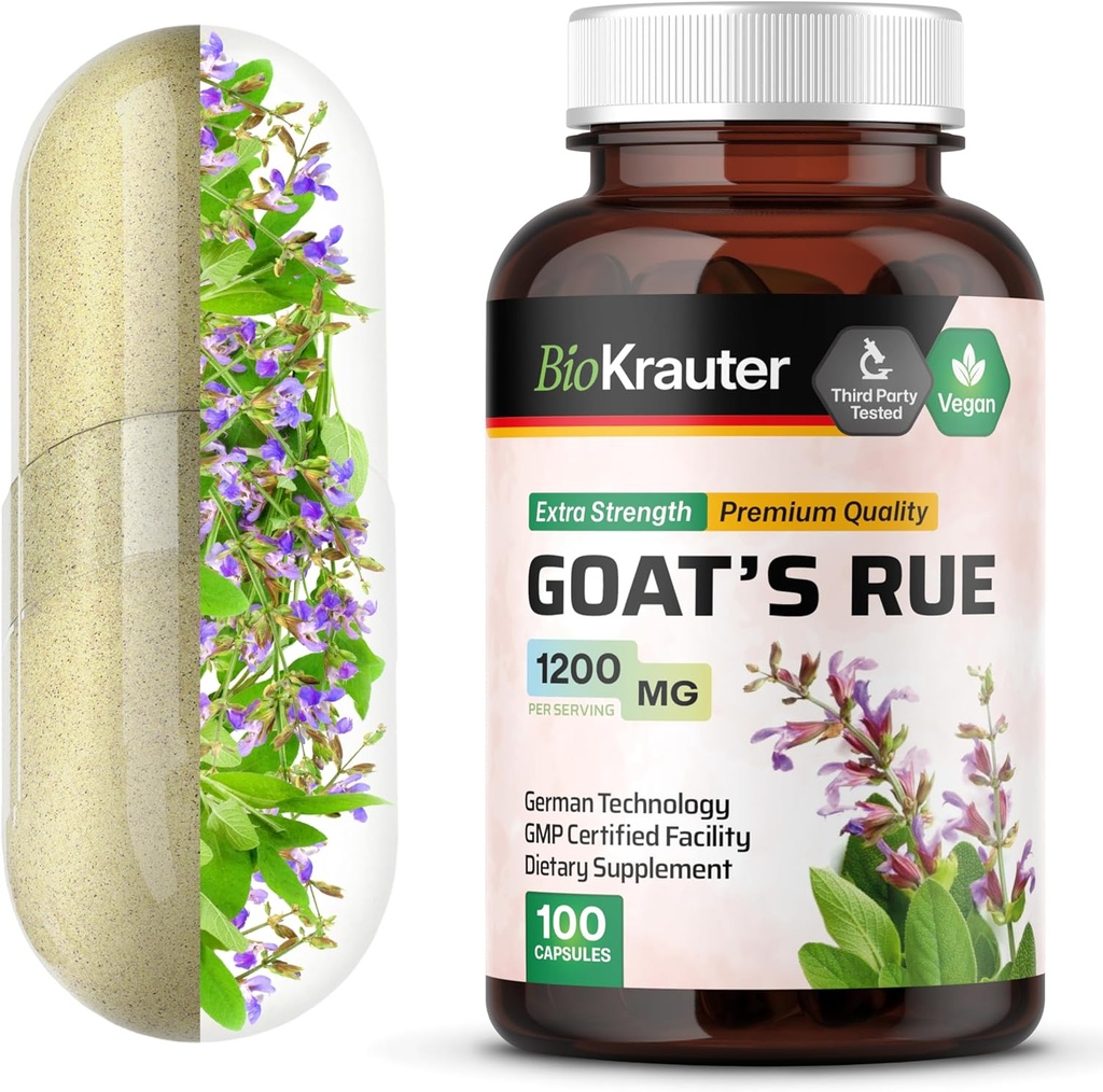 BIO KRAUTER Ziegen Rue Lactation Support Kapseln 1200 mg - 100 Count - Ziegen Rue Kapseln - Natürliche Stillergänzungen