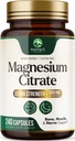 Magnesium Citrate Capsules - Max Absorption Magnesium Powder - Muscle, Bone, Nerve & Heart Health Support - Premium Formula is Powerful & Gentle for Women & Men - Bottled in USA - 240 Capsules