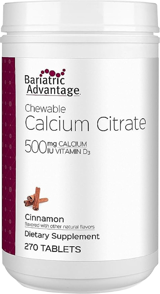 Bariatric Advantage Calcium Citrate Kaubare 500 mg - für Bariatric Surgery Patienten - High-Potency, Easy-Digest Tabletten - Calcium Citrat - Knochenstärke Supplements* - 270 Count - Cinnamon