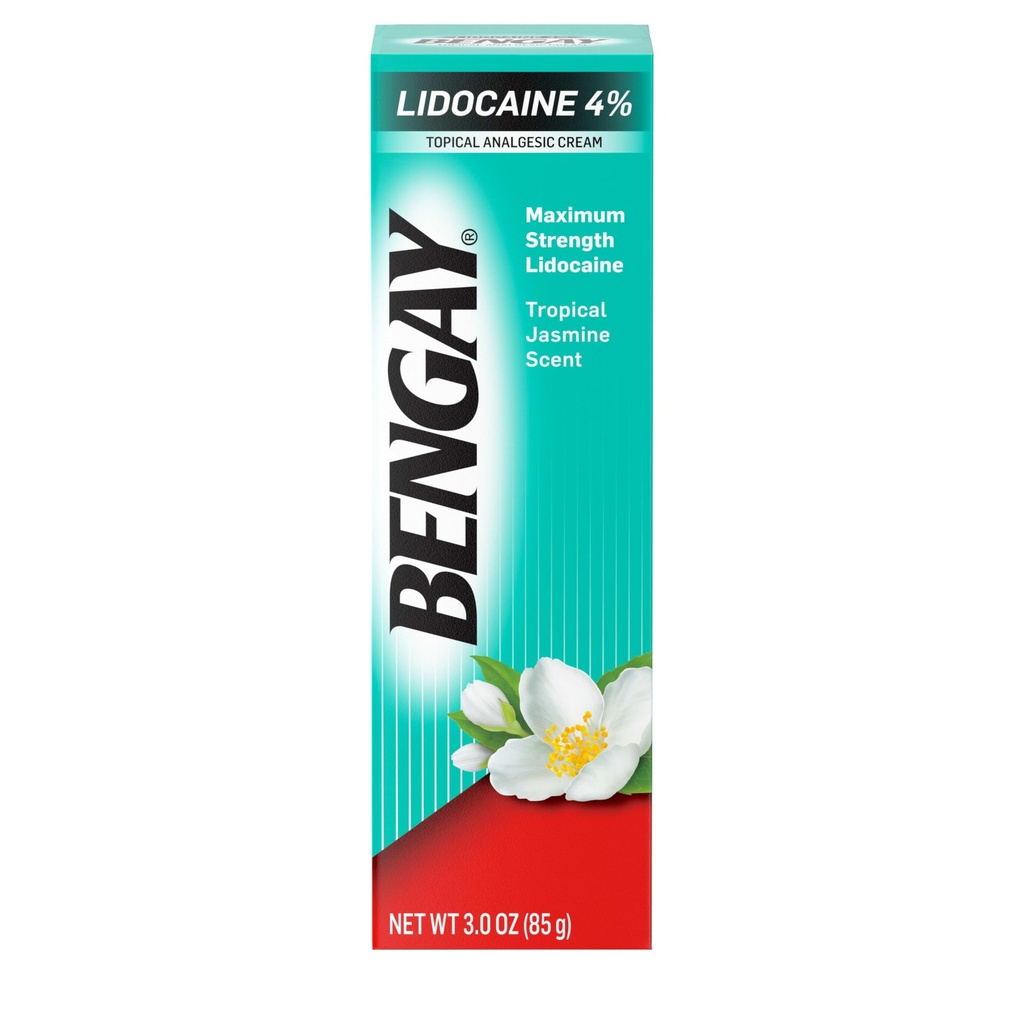 Bengay Lidocaine Pain Relief Cream, Maximum Strength OTC, Non-Greasy Topical Analgesic with 4% Lidocaine to Desensitize Nerves, Numbing Cream with a Soothing Jasmine Scent, 3 oz