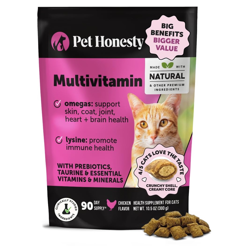 Cat Multivitamin Chews - Cat Treats for Health + Immune, Joint Support, Skin & Coat, and Digestion - Omega 3s, Lysine & Probiotics für Katzen, Vitamine für Katzen - Huhn (90-Day Supply)