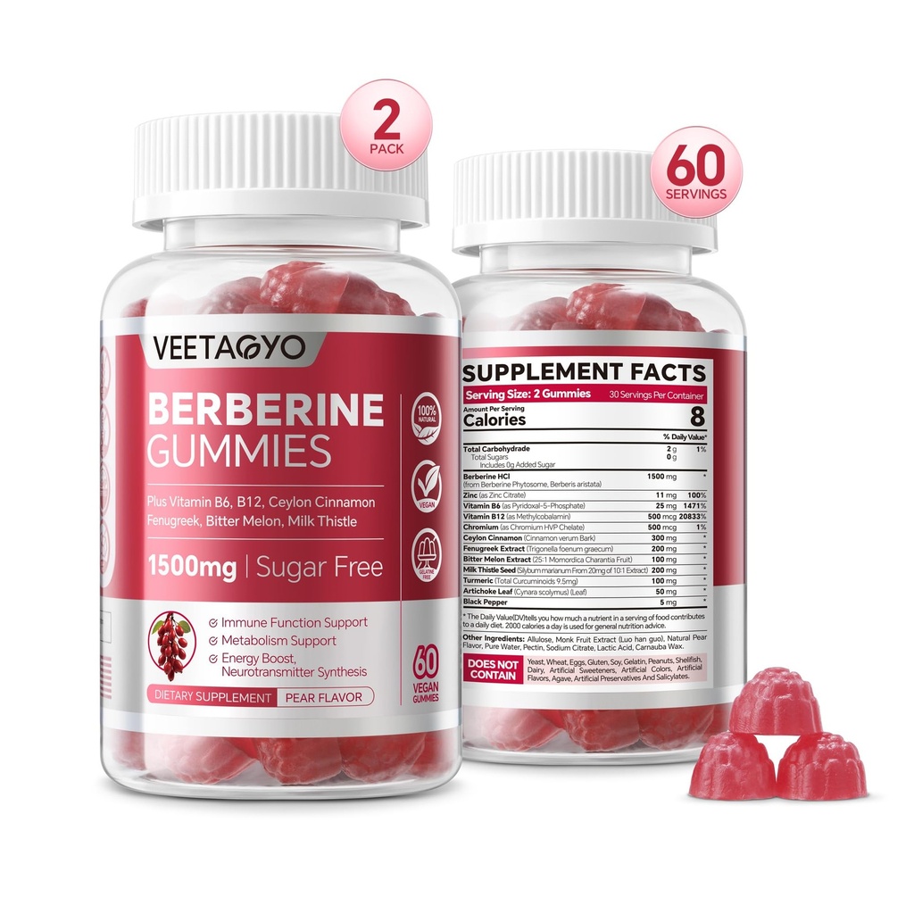 Berberine Supplement 1500mg,Sugar Free Berberine mit Ceylon Cinnamon Gummies,Chromium,Turmeric, Fenugreek für Natürliche Metabolismus Balanced, Berberine HCl aus indischem Barberry Extract, 120 Cts