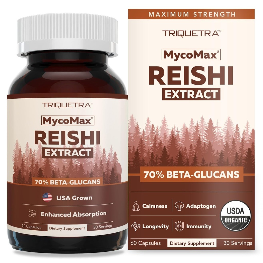 Organic Reishi Mushroom Capsules - Max Potency 70% Beta Glucans Extract