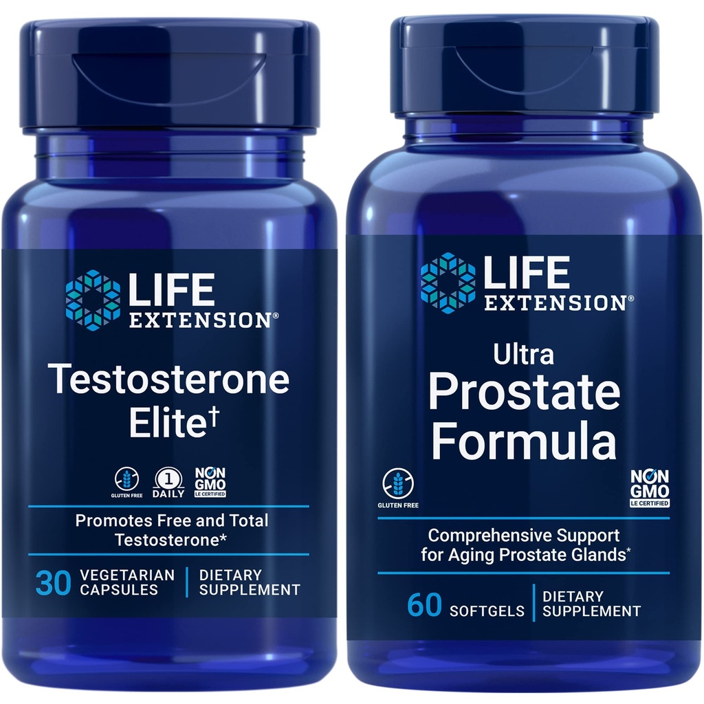 Life Extension Testostérone Elite, 30 Capsules Végétariennes, Formule Ultra Prostate, 60 softgels.