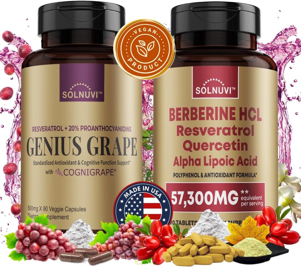 Neuro Defense Bundle: Berberine & Resveratrol Complex - Klinisch getestet Cognigrape, Quercetin, Alpha Lipoic Acid - Gehirngesundheit & Antioxidans-Unterstützung - Non-GMO, Glutenfrei, Vegan Supplement