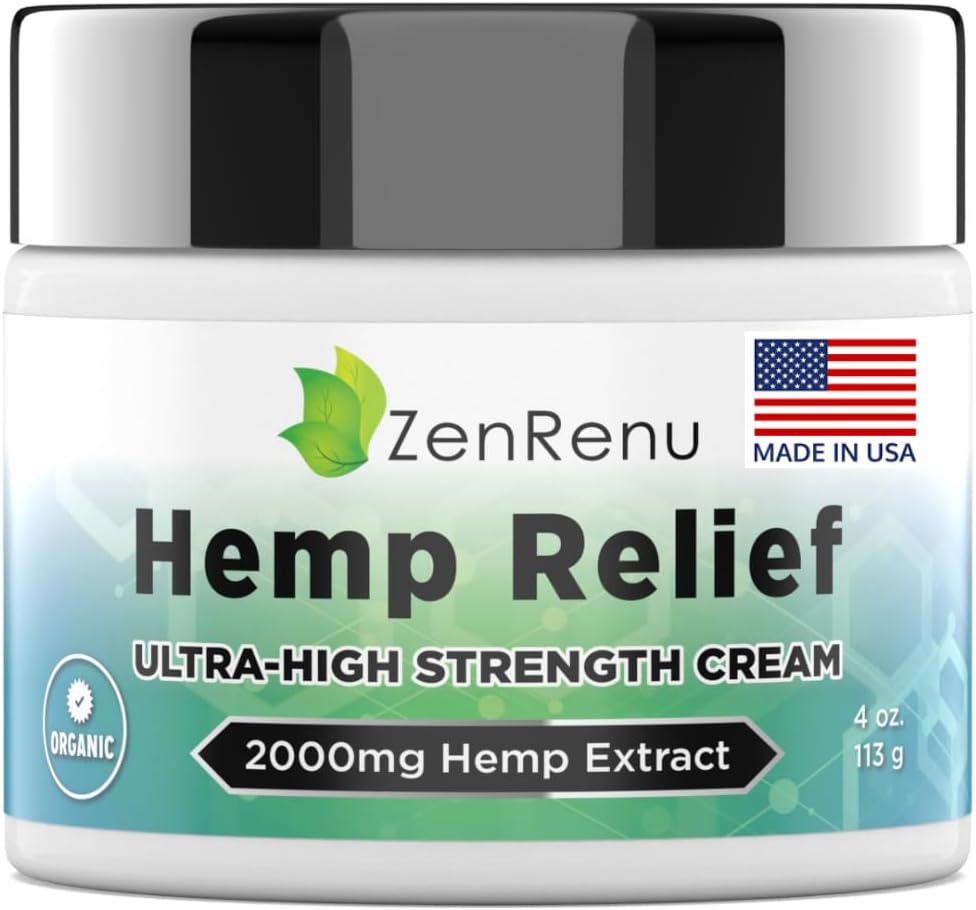 Hanfcreme Maximale Stärke - Menthol Rub mit Hanföl, Arnica, Lavender, Aloe Vera, Kava Kava, & Campher - Natürliche Hanf Muscle Rub Cream für Haut, Muskeln & Gelenke - ZenRenu, 4 oz