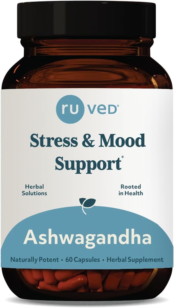 capsules d'Ashwagandha raved - Supplément d'extrait de racine d'Ashwagandha biologique pour les hommes et les femmes, 500mg par pilule pour la santé adrénale et le bien-être général - 60 Caplets végétariens (1 comte)