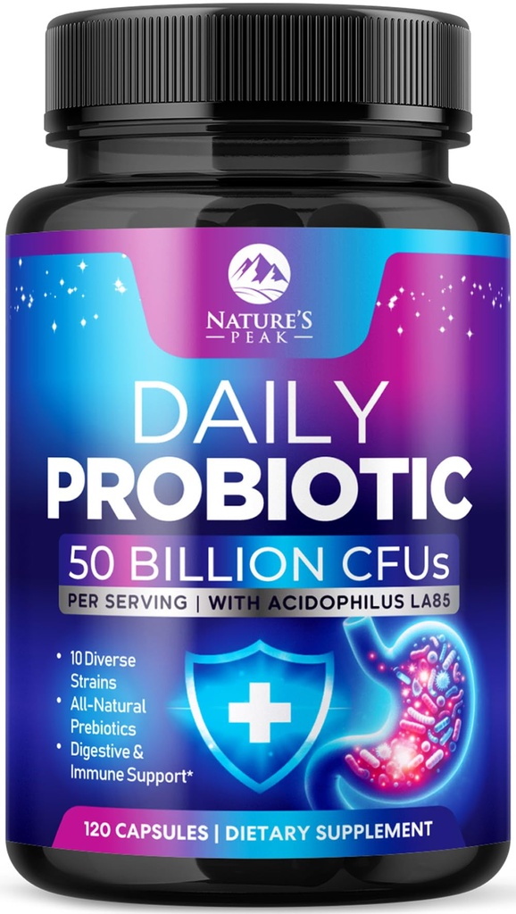 Probiotics 60 Billion CFU - 10 Strains + Verdauungsenzyme & Präbiotika - Best Probiotic for Women & Men, Unterstützt Immune, Gut Health, Okzial Constipation, Durchfall, Gas & Bloating - 120 Kapseln