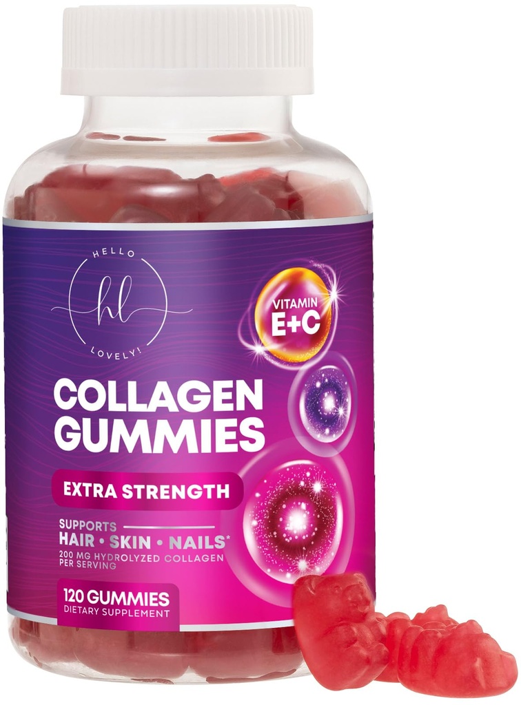 Collagen Peptide Gummie mit 2500 mcg Biotin - hydrolysiertes Protein Typ I & III Multi Collagen Supplement mit Vitamin C & Zink - Unterstützung für Haar, Haut, Nägel, Tasty Pomegranate Flavor - 120 Gummie