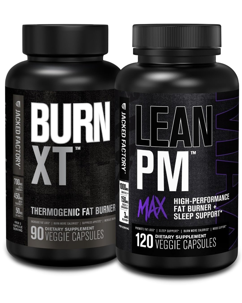 Jacked Factory Burn XT Thermogenic Fat Burner - Appetite Suppressant & Nootropic Energy Booster (90 Kapseln) & Lean PM Max High-Performance Weight Loss, Sleep Support | (120 Kapseln)