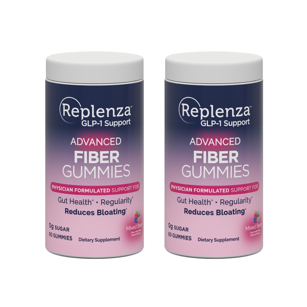 Replenza GLP-1 Support Fiber Gummies – Physician Formulated for Gut Health, Mixed Berry Flavor, 60-Count, for Men & Women, 2 Pack