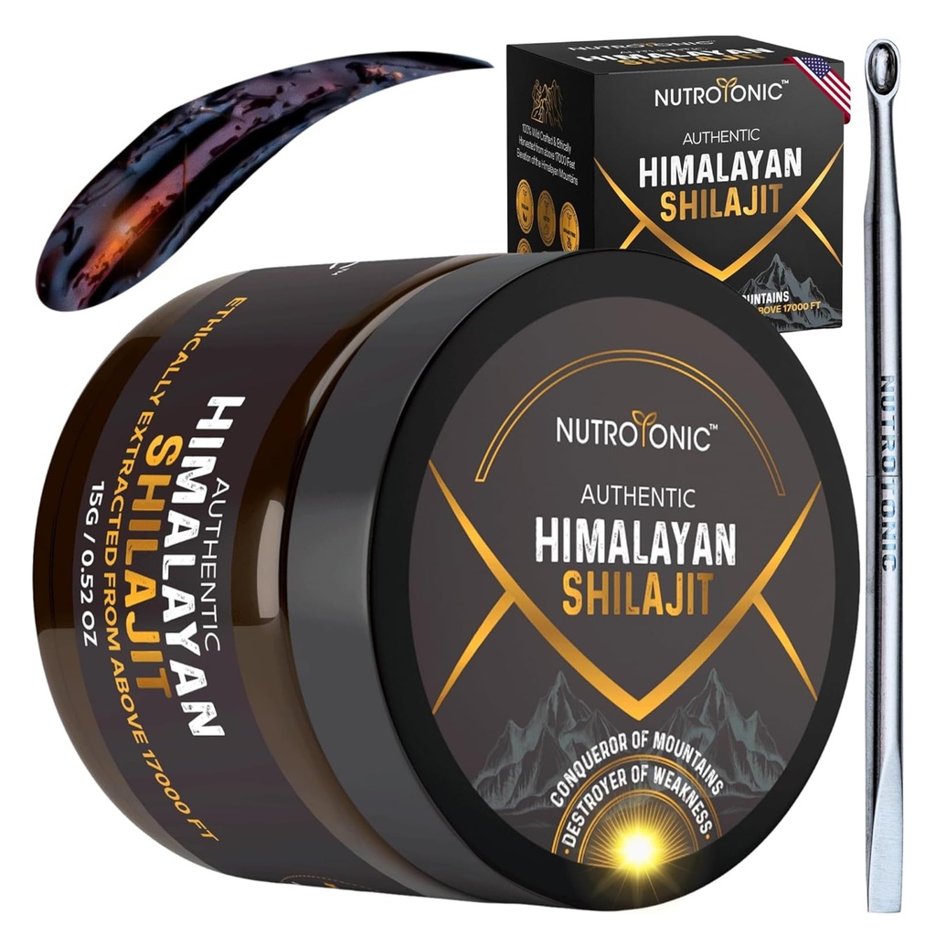 NutroTonic® Authentic Himalayan SHILAJIT® | 60 Tage Sun Dried Organic Most Potent Premium Resin | Lab Tested for Safety | Natural Source of Fulvic Acid +86% & Huminsäure +10%