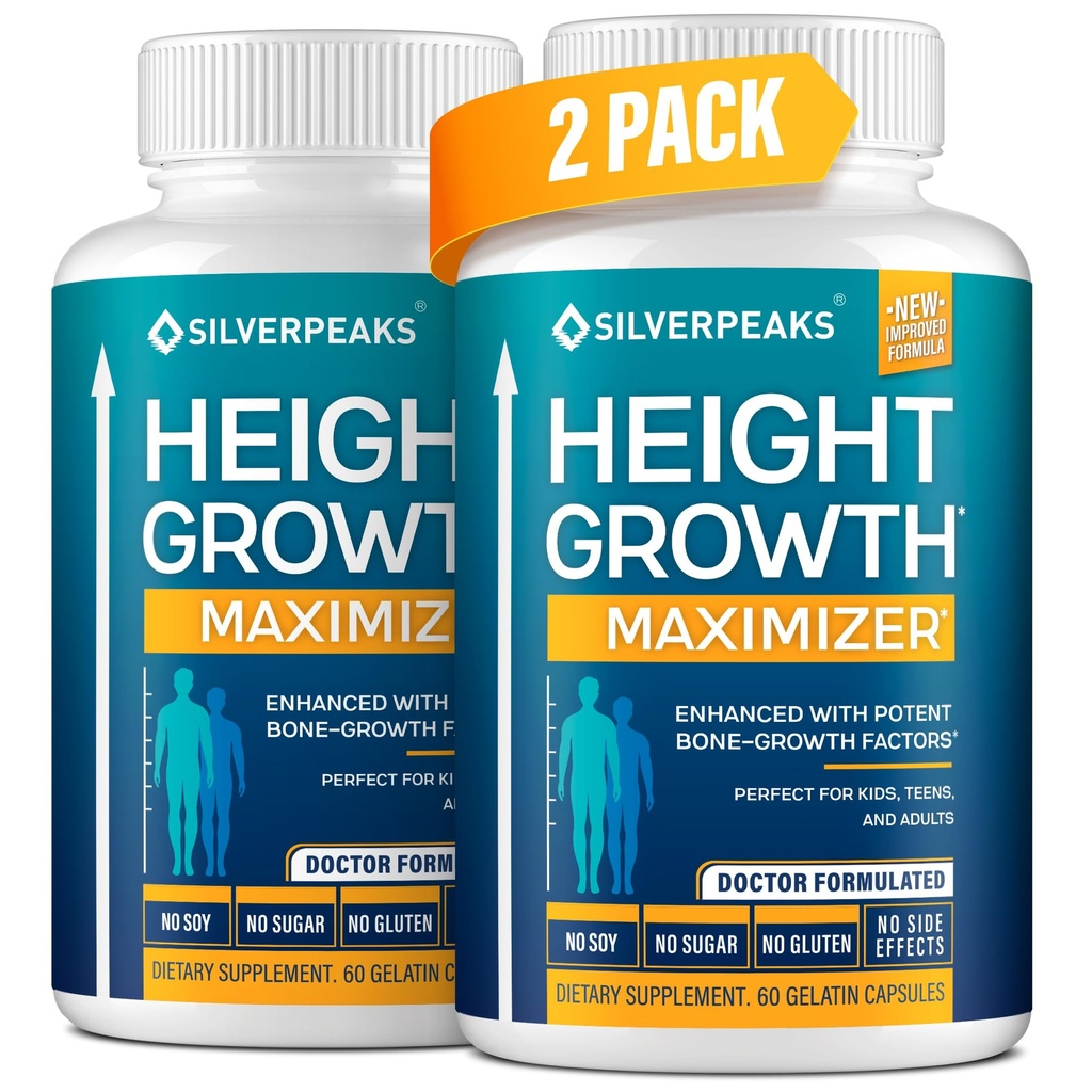 SILVERPEAKS Growth Capsuls to Grow Taller - Höhenwachstum Maximizer mit Kalzium für Knochenstärke - Made in USA - Natural Get Taller Supplement to Steiger Bone Growth - Pack of 2