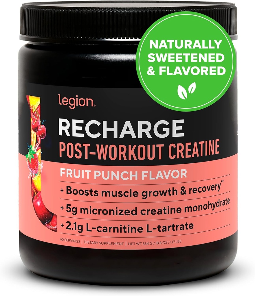Legion Recharge Post Workout Supplement - Alle natürlichen Muskelaufbau und Erholung Getränk mit Kreatin Monohydrat. Natürlich gesüßt & geschmackvoll, sicher & gesünd. 60 Servierungen. (Fruit Punch, 60 Servierungen)