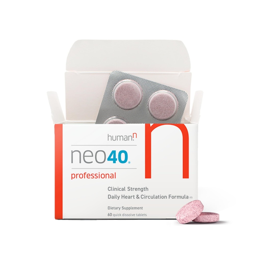 HumanN Neo40 Professional - Soutien quotidien du cœur et de la circulation - Méthylfolate, poudre de racine de betterave, berry d'épine à épis, L-citrulline - 60 comprimés dissolvables