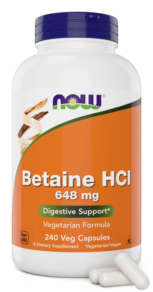 Jetzt Betaine HCl 648mg 240 Veg Kapseln (Pack von 2) - Verdauungsenzyme Supplement - Verbessert mit Pepsin Protease für Protein Digestion Support