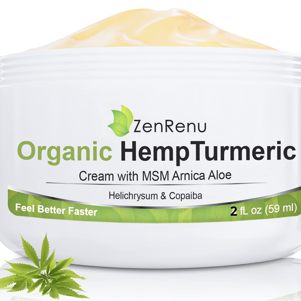 Hemp Joint & Muscle Relief Cream with Turmeric, Arnica, MSM, Hemp Oil & 7 Essential Oils - Non-Greasy & Soothing Formula for Back, Neck, Elbows, Knees, & Hip - ZenRenu, 2 oz