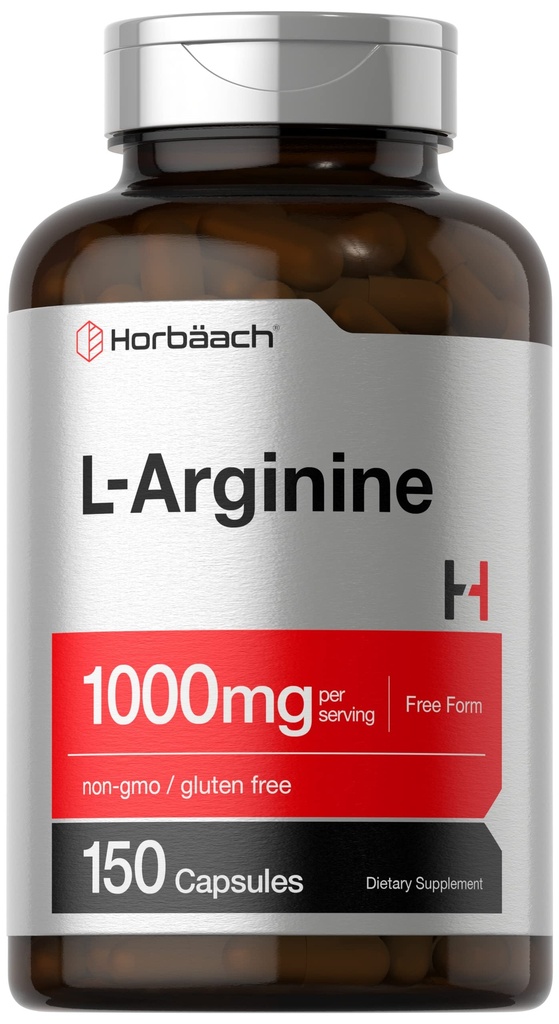 Horbäach L-Arginine 1000mg | 150 Kapseln | Kostenlose Form Nahrungsergänzung | Nicht-GMO & Gluten Kostenlos