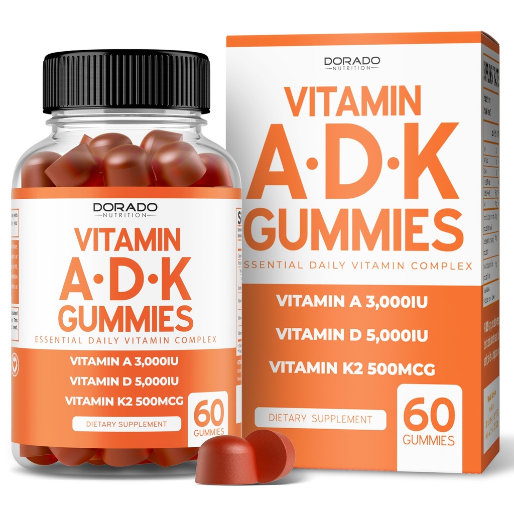 ADK Gummies Vitamin D3 K2 (60 Sugar Free Gummis) Vitamin D3 K2 10000iu/ 5000iu - Ergänzung mit D & K - 10 Vegan Ergänzung - Delicious Raspberry Flavor - Non GMO & USA Made - 60 Count
