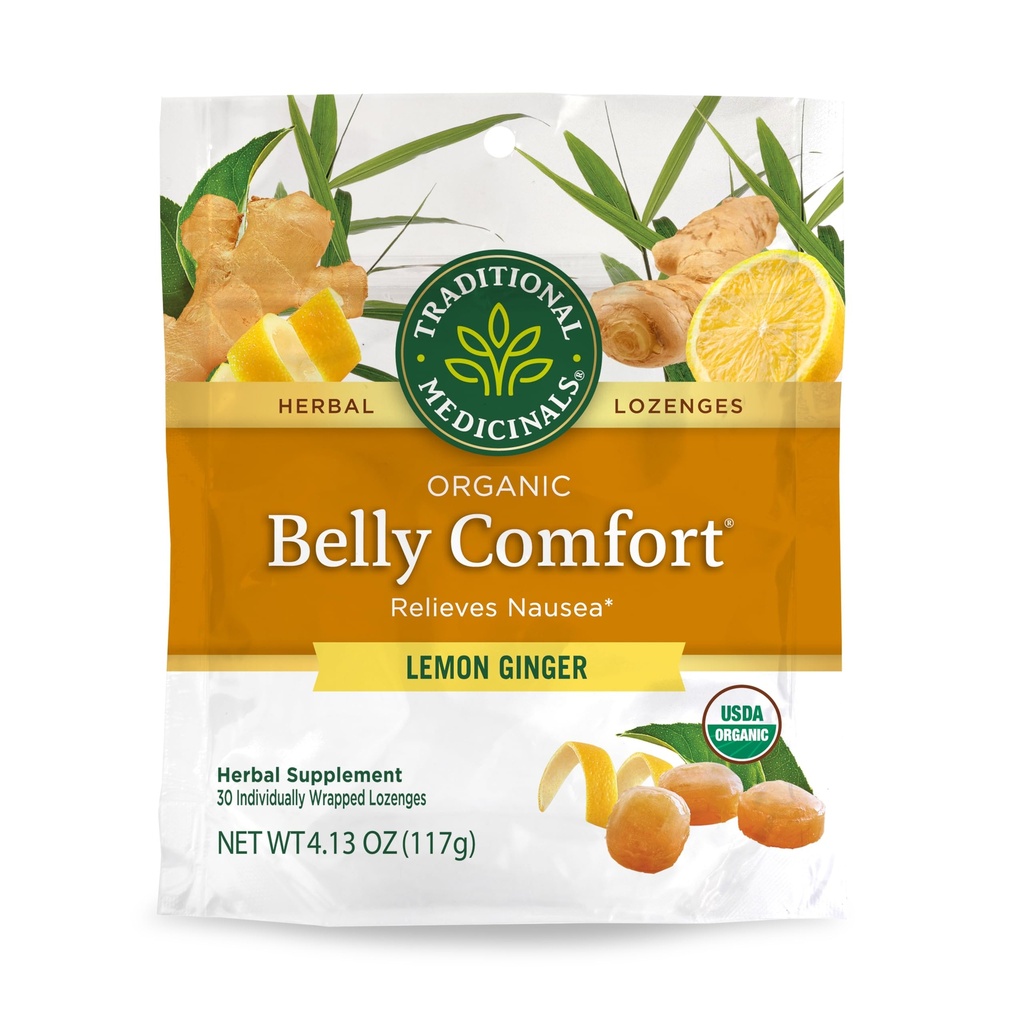 Médicament traditionnel, Bio Belly Comfort Lozenges Gingembre de citron, Soulage Nausées, 30 Lozenges emballés individuellement