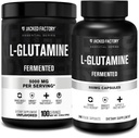 Jacked Factory L-Glutamin Pulver 100 Servierungen & L-Glutamin Kapseln 500mg (240 Kapseln) für Post Workout Muskel Erholung, Immunität, Verdauungsgesundheit