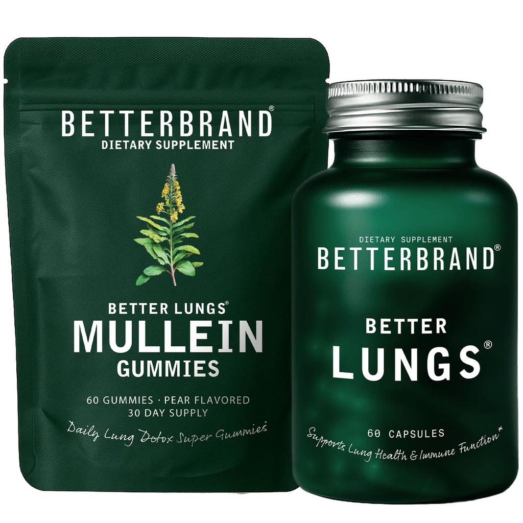 Betterbrand Better Lungs Health Pack - BetterLungs & Mullein Gummies - Pack complet de bien-être respiratoire: BetterLungs & Mullein Gummies - 30 jours d'approvisionnement