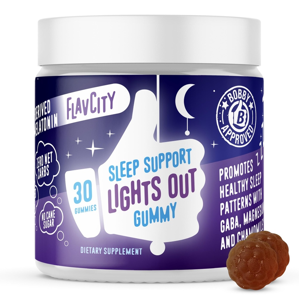 FlavCity Melatonin Schlafgummis für Erwachsene, Licht aus Gummy - Chewable Sleep Support Supplement mit Plant-Based GABA, Magnesium & Kamille für Deep & Restful Bedtime, 30-Day Supply