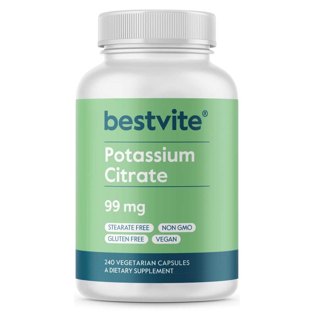 BESTVITE Filler-Free Potassium Citrate 99mg (240 Vegetarian Capsules) - No Stearates - No Fillers - Vegan - Gluten Free - Non GMO - Essential Mineral for Electrolyte Balance*
