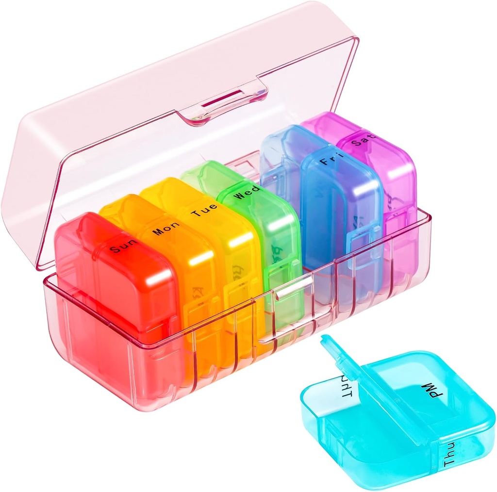 Zoksi Wöchentliche Pille Organizer 2 Mal am Tag, Rosa 7 Tage Am Pm Pille Box, Täglich Am Pm Pill Organizer 7 Tage, Tragbare Vitamin Pille Fall, Wöchentliche Pille Box für Fischöle, Vitamin, Ergänzung