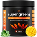 NutraChamps Super Greens Powder Premium Superfood | 20+ Organic Green Veggie Whole Foods | Weizengras, Spirulina, Chlorella | Antioxidant, Verdauungsenzym & Probiotic Blends (9.0 OZ, Mango)