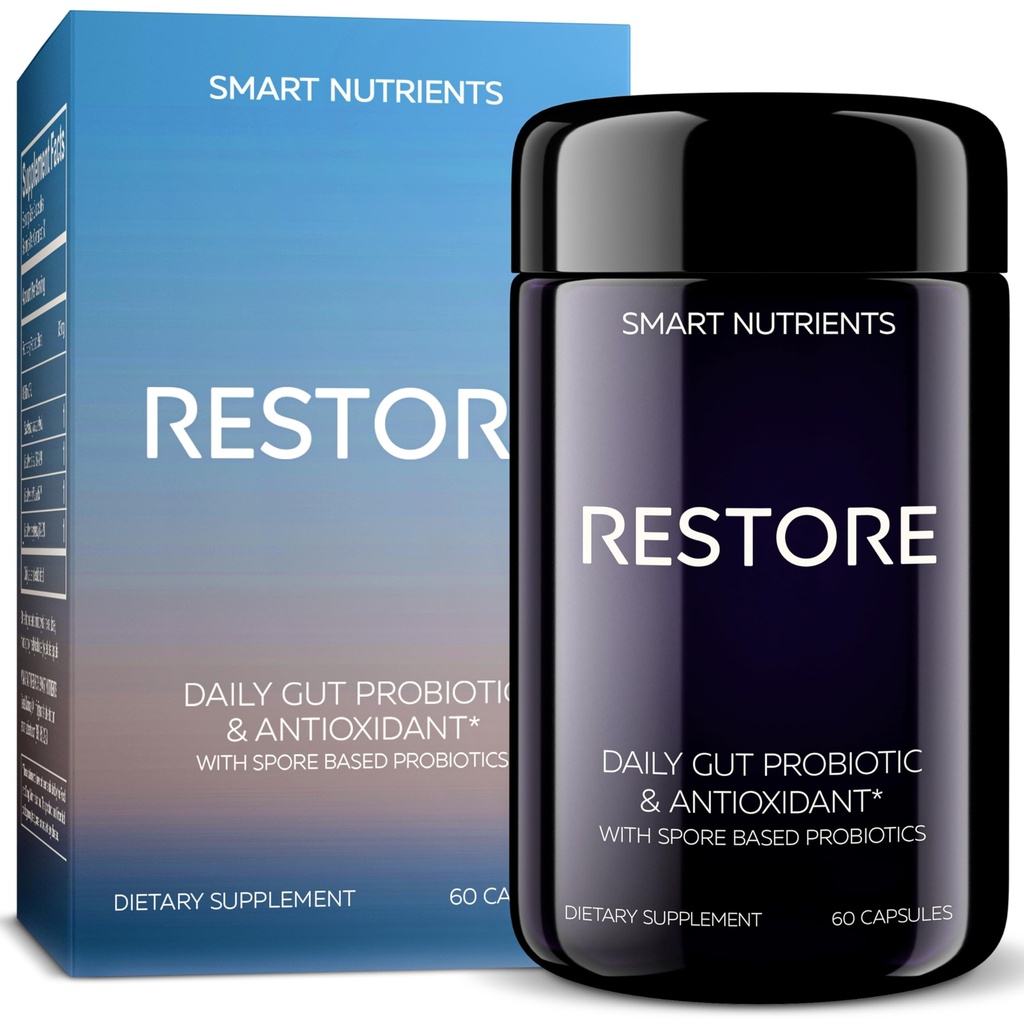 RESTORE | Digestive Probiotics & Antioxidant Daily Supplement | Supports IBS & Gut Health | 4 Clinically Proven Strains Including 3 Spore-Based Probiotics | 60 Capsules | 30 Day Supply, 1-Pack