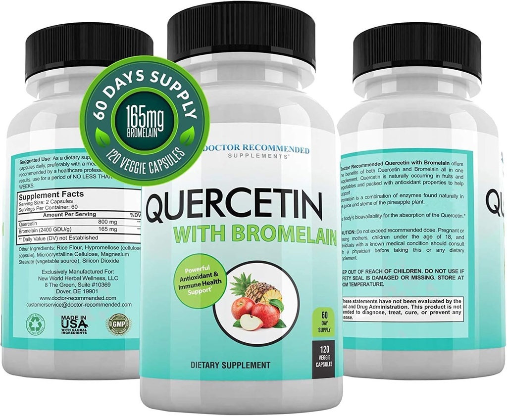 DOKTOR EMPFEHLUNGEN Quercetin 800mg w/Bromelain 165mg Pro Serving- 120 Veggie Kapseln-Full 60 Tage Versorgung, Vitamin-Zusatz zu Unterstützung & Bioflavonoide, Glutenfrei, Non-GMO