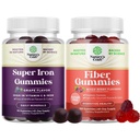 Bundle of Delicious Iron Gummies for Women and Men - Iron Supplement for Women and Men with Vitamin C and Sugar Free Fiber Gummies for Adults - Vitamins for Adults with Prebiotic Soluble Chicory Root