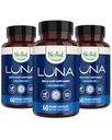 Nested Naturals Luna Melatonin Free, Non-Habit Forming Herbal Sleep Supplement w/Camomile, Valérien, L-Theanine, 180 Capsules Vegan (60 Capsules par bouteille)