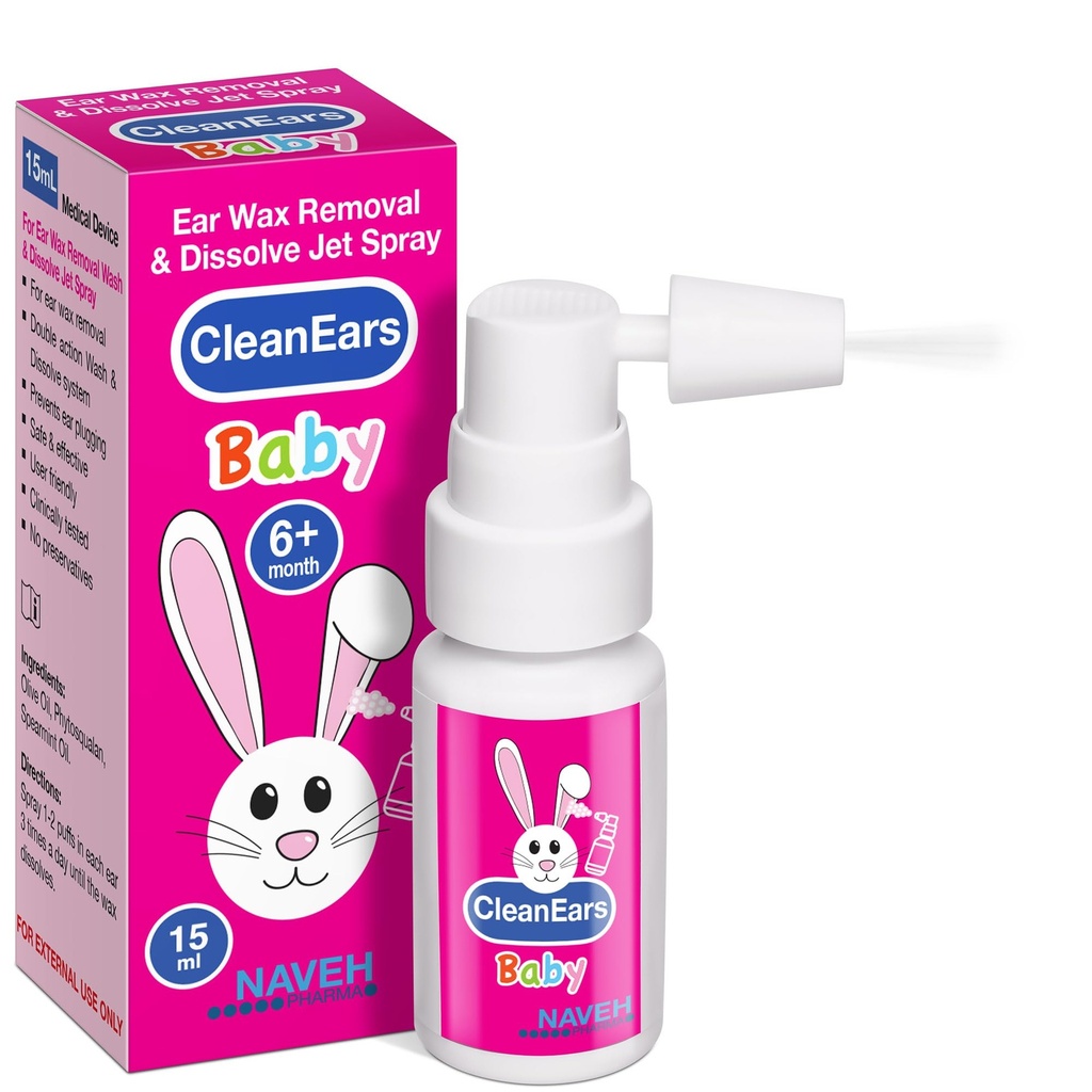 NAVEH PHARMA® CleanEars Baby | Fast-Acting Ear Wax Removal Spray | Breaks Down & Löst Earwax in nur 1 Behandlung | Klinisch nachgewiesen, um 300% mehr Effektives | Mineralöl, Gentle&Safe | 0.5 OZ