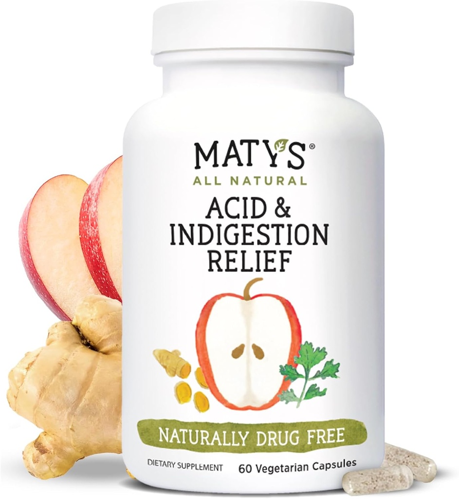 Matys Säure & Verdauungshilfe Kapseln, Safe Antacid Alternative für okziale Säure Reflux & Sodbrennen, Hergestellt mit Apfel Apfel Apfelessig, Soja & Gluten Kostenlose vegetarische Kapseln, 60 Zähler, 30 Portionen