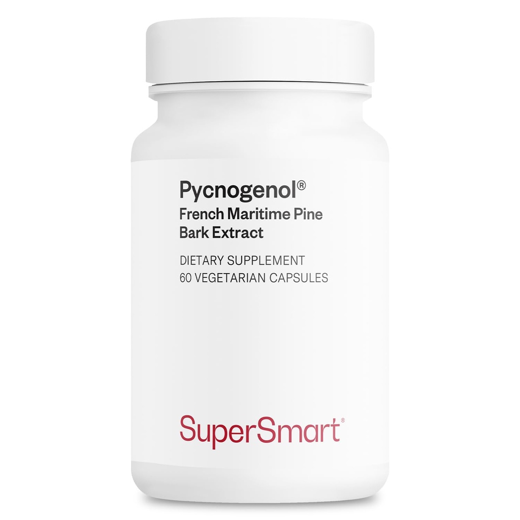 Supersmart - Pycnogenol 200mg par jour (brevet et très biodisponible) - Extrait d'écorce de pin Maritime française sans OGM et sans gluten - 60 capsules végétariennes