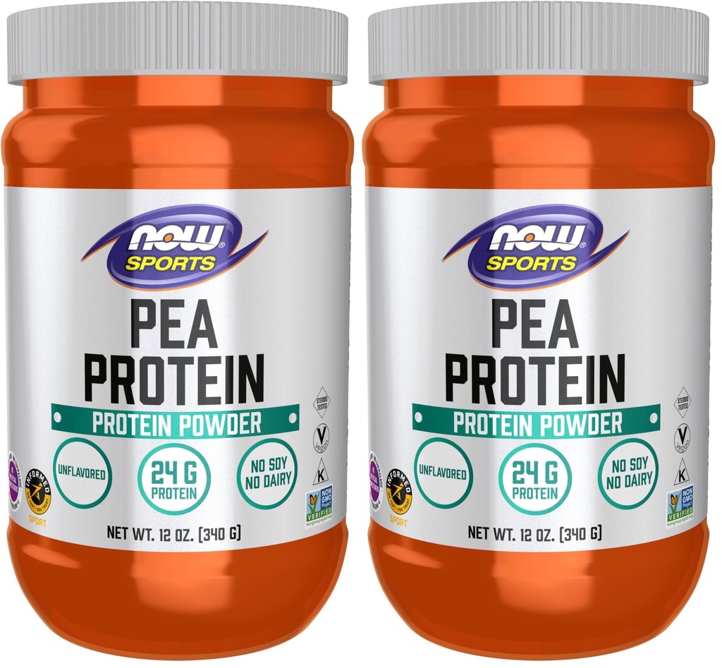 NOW Sports Nutrition, Pea Protein 24 g, Easily Digested, Unflavored Powder, 12-Ounce (Pack von 2)