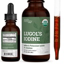 Iodine, iode et iode de potassium organiques de Lugol 2% Solution 3000 mcg - gouttes de supplément liquide pour le soutien thyroïde pour les femmes et les hommes, métabolisme santé, détox boost - non-OGM, 395 portions (2 Oz)