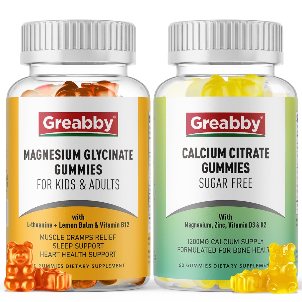 Gommies glycinées de magnésium, Gommies de citrate de calcium pour les enfants et les adultes, Soutien aux os